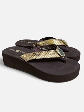 Lindsay Phillips SwitchFlops Platform Wedge Flip Flop in Brown Size 7